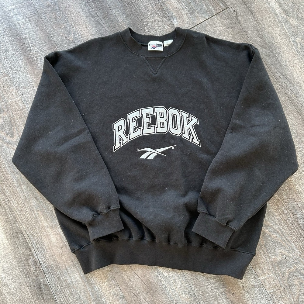 VTG 90s Reebok Embroidered Logo Crewneck Sweatshirt Men Large Black Streetwear